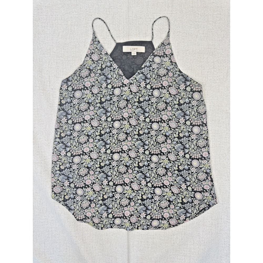 Loft Camisole Top Womens Sleeveless V-Neck Pullover Floral Print Multicolor XS